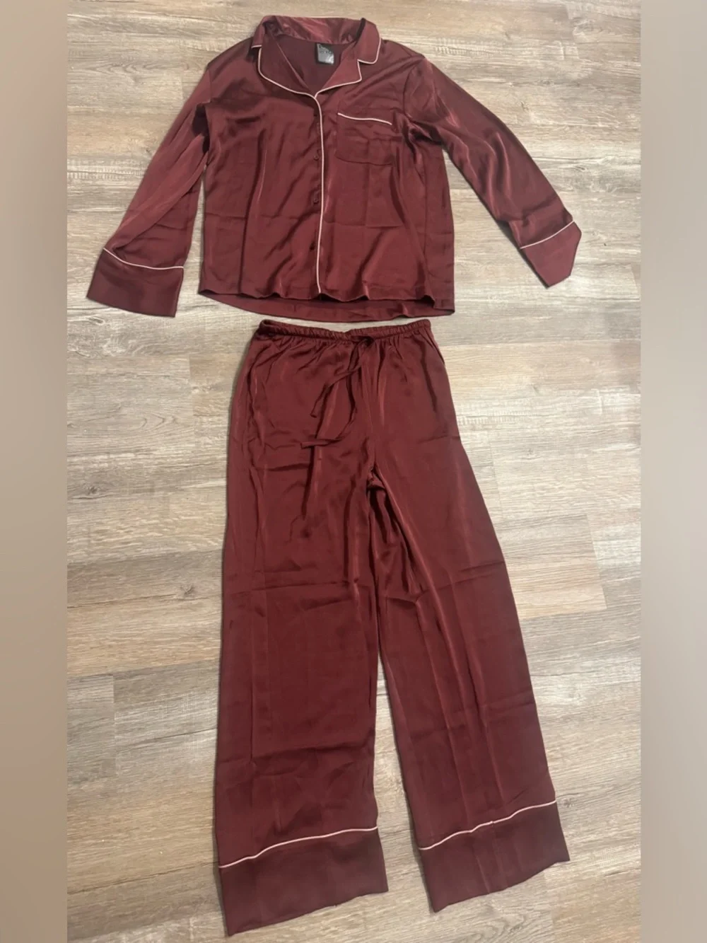 H&M Satin Pajama Set in Burgundy
